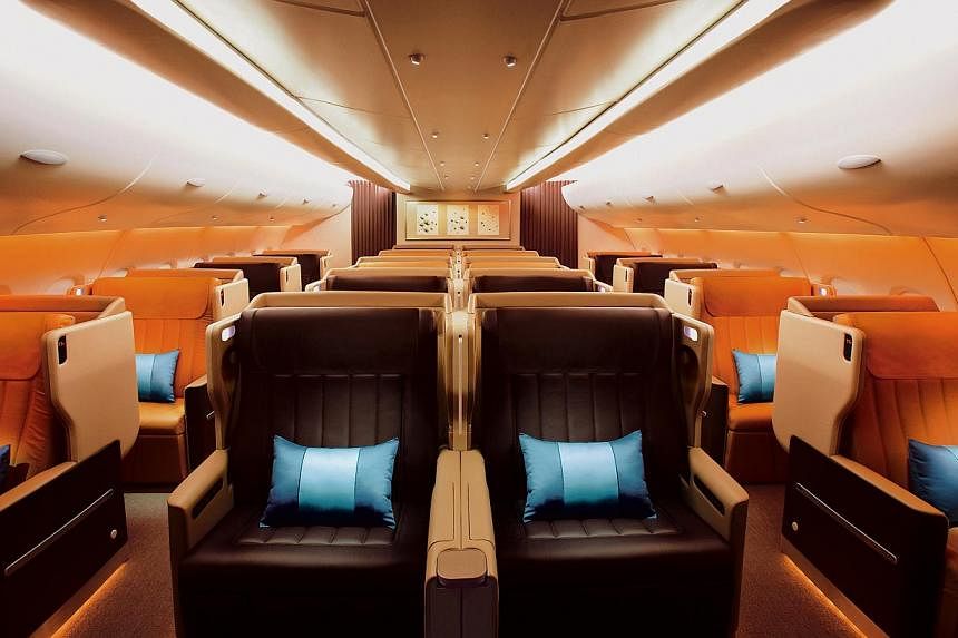 The Business Class cabin aboard the A380 Singapore Airlines (SIA). -- PHOTO:&nbsp;SINGAPORE AIRLINES