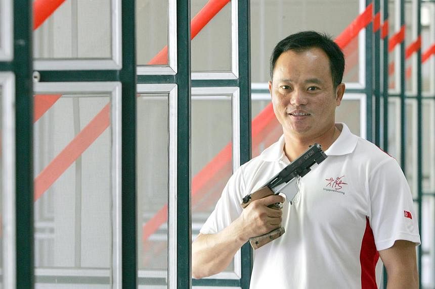 National shooter Poh Lip Meng captured Singapore's first gold medal at the South-east Asia Shooting Championship (Seasa) when he emerged victorious in the men's 50m pistol event at Singapore's National Shooting Centre on Tuesday. -- PHOTO: LIANHAE ZA