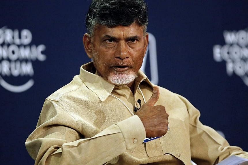 Mr N Chandrababu Naidu, chief minister of the southern Indian state of Andhra Pradesh, speaks during the India Economic Summit 2014 at the World Economic Forum in New Delhi on Nov 6, 2014. -- PHOTO: REUTERS