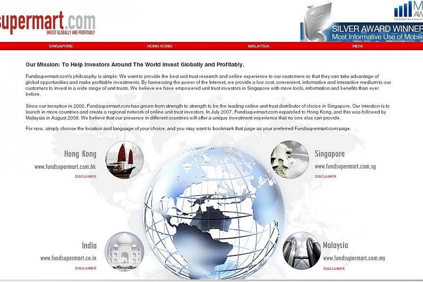 iFast Corporation is perhaps best known for its online trading platform Fundsupermart.com (pictured). -- PHOTO: SCREENGRAB FROM FUNDSUPERMART.COM