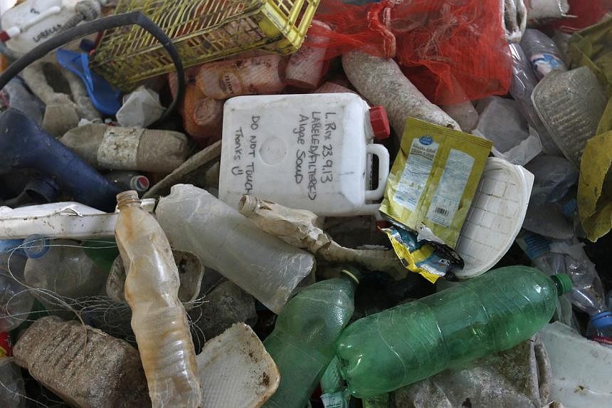 Plastic waste is seen at a plastic waste exhibition called Sea, The Last Leg in downtown Amman Nov 19, 2014.&nbsp;The world's oceans are laden with nearly 244,000 tonnes of plastic pollution, international researchers said on Wednesday after a six-ye