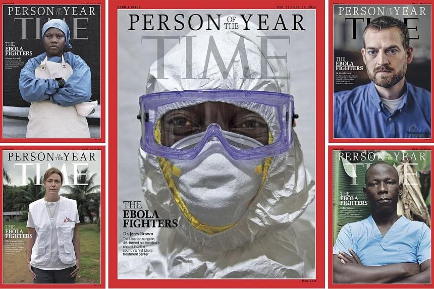 This image courtesy of Time shows the cover of the issue for the Person of the Year in 2014, featuring those fighting the Ebola virus. -- PHOTO: AFP