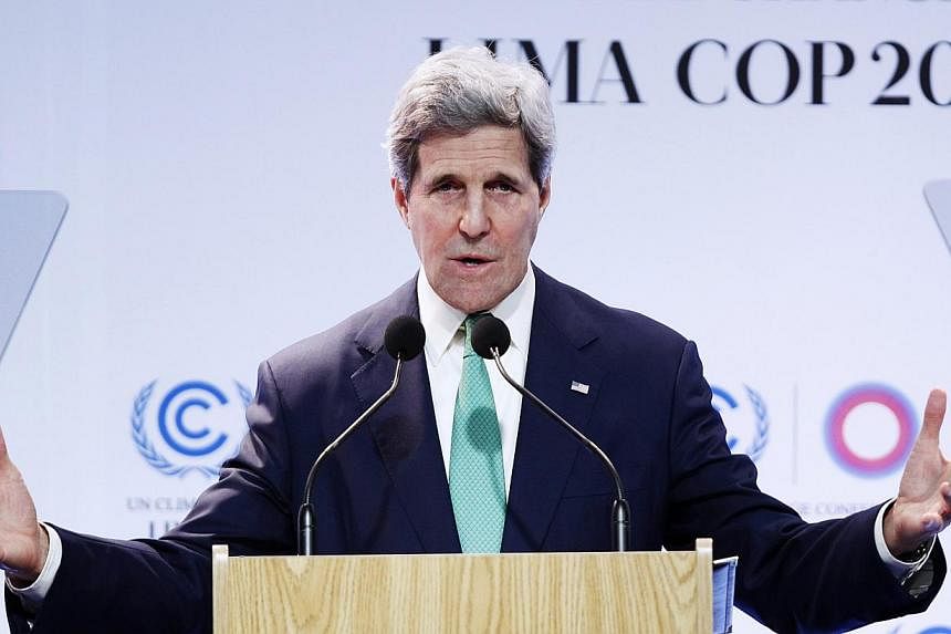 In a speech touching on one of the thorniest issues, US Secretary of State John Kerry called on developing nations to understand they too had to curb carbon emissions even if they felt it was unfair. -- PHOTO: REUTERS