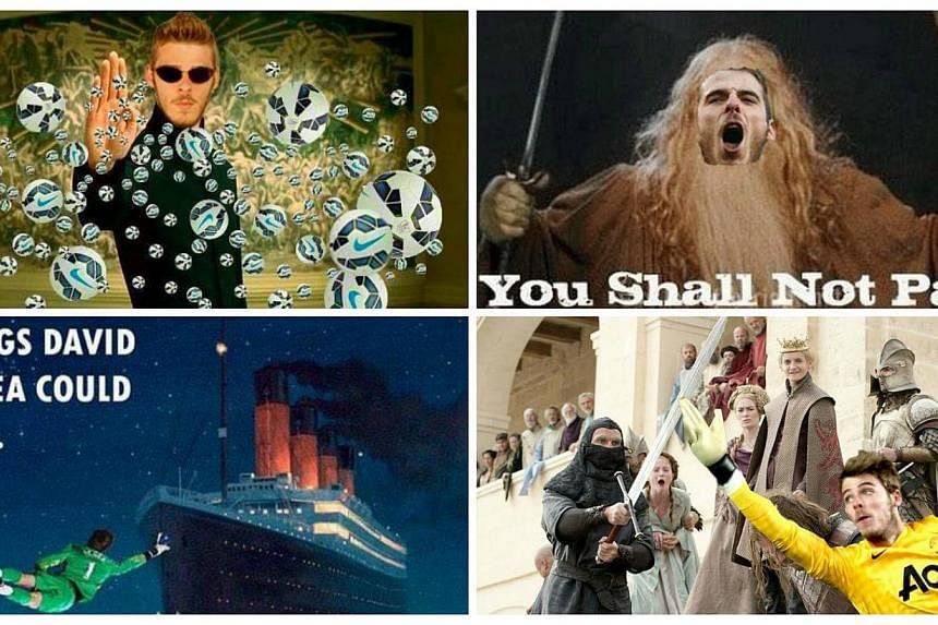 Some of the memes honouring Manchester United goalkeeper David de Gea's brilliant display against Liverpool. -- PHOTOS: TWITTER&nbsp;