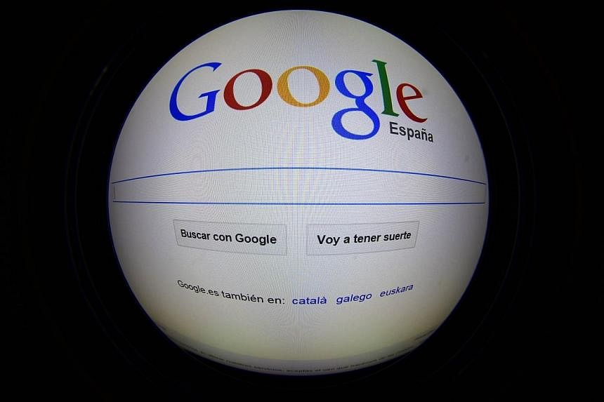 A photo of the Google Spain home page in Madrid on Dec 11, 2014. -- PHOTO: AFP