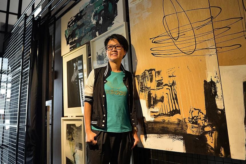 Korean artist Haegue Yang with her Spice Moons work created here at STPI, and Singapore artist Yeo Shih Yun (above), who owns the artist residency space for Instinc. -- PHOTO: JOYCE FANG