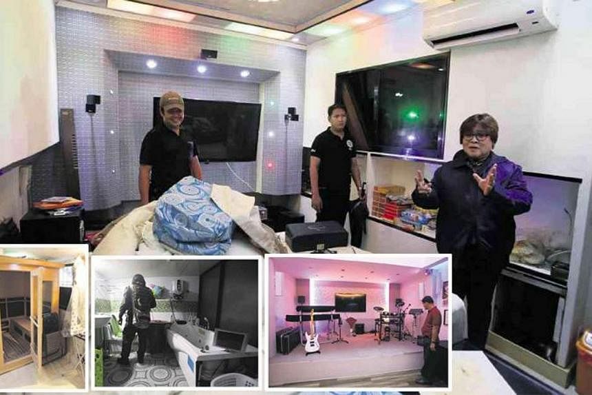 Philippine Justice Secretary Leila de Lima (main picture, right) conducting an investigation at the New Bilibid Prison in Muntinlupa City, and showing the air-conditioned rooms of powerful convicts. (Inset, from left) Convicted drug lord Peter Co’s