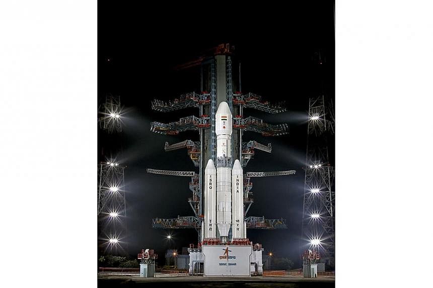 This handout photograph released by The Indian Space Research Organisation (ISRO) on Dec 18, 2014, shows the GSLV MK-III rocket as it is transported to a second launch pad at The Satish Dhawan Space Centre on Sriharikota Island, some 80kms north of C