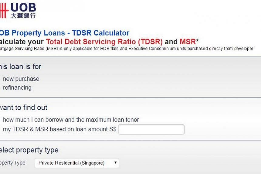 United Overseas Bank (UOB) launched on Thursday an online calculator to help buyers work out how big a property loan they can take.&nbsp;-- PHOTO: SCREENGRAB FROM UOB.COM.SG