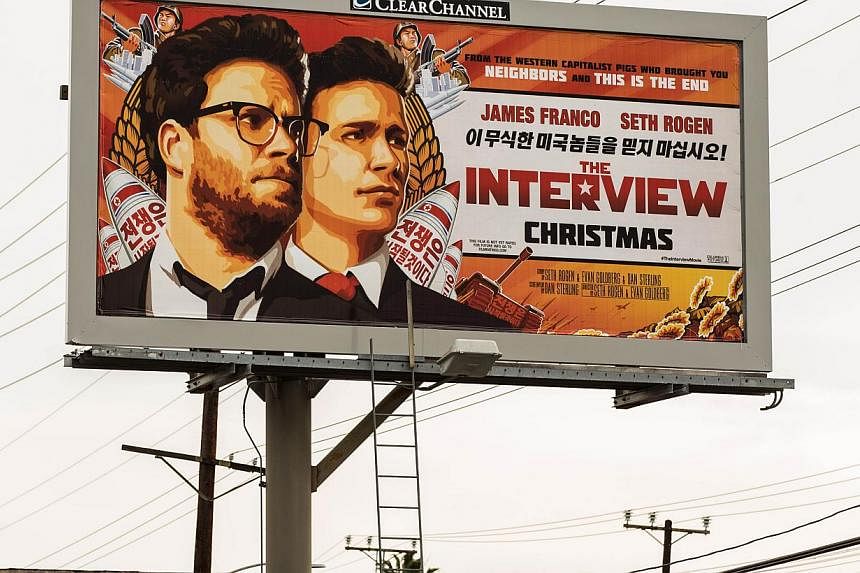 A billboard for the film The Interview is displayed in Venice, California on Dec 19, 2014. -- PHOTO: AFP