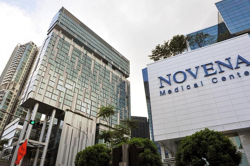 The Novena Medical Centre (right) and Oasia Hotel (left) in the Novena area of Singapore. -- ST PHOTO: ALPHONSUS CHERN