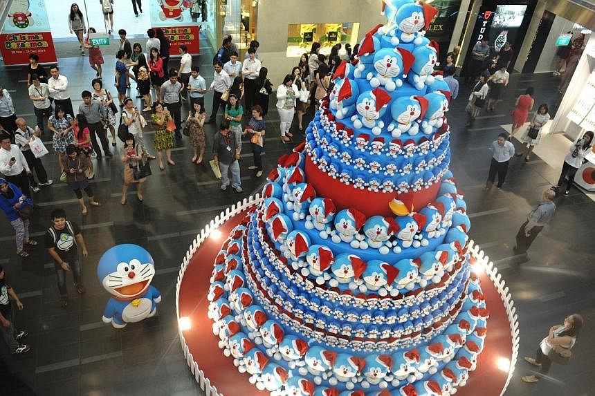 The&nbsp;Doraemon Tree at One Raffles Place has been chosen by Straits Times readers as their favourite Christmas tree. -- PHOTO: OUB CENTRE LIMITED