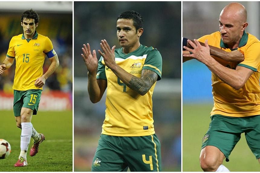 Mile Jedinak (left), Tim Cahill and Mark Bresciano will lead Australia's bid for Asian Cup glory after coach Ange Postecoglou unveiled a 23-man squad on Tuesday, Dec 23, 2014 -- PHOTO: ACTION IMAGES/AFP&nbsp;