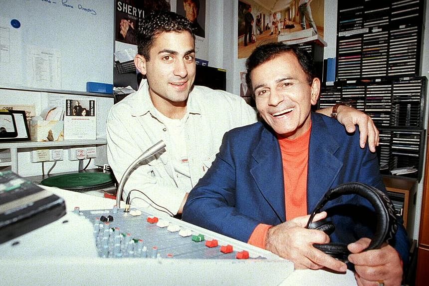 American-based DJ Casey Kasem (right) visiting his son Mike, a DJ in Singapore, on Jan 12, 2008.&nbsp;-- PHOTO: THE NEW PAPER FILE