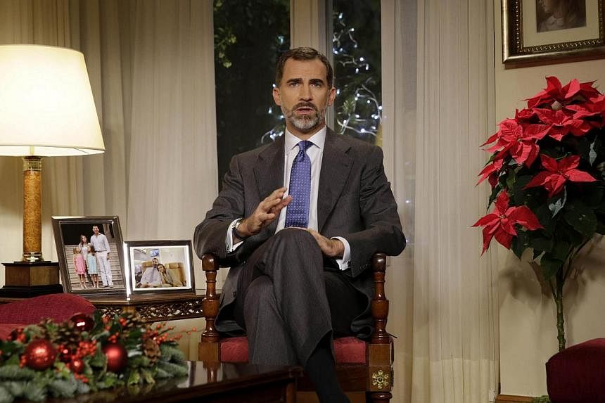 Felipe VI of Spain delivers his first Christmas Eve message as King at the Zarzuela Palace in Madrid on Dec 24, 2014, lashing out&nbsp;against corruption but making no direct reference to his sister, Cristina de Borbon, who was ordered on Monday to s