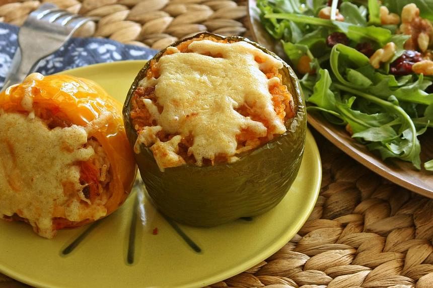 Pepper stuffed with fried rice is one dish which can be cooked at home. -- PHOTO: THE HUNGRY CHEF