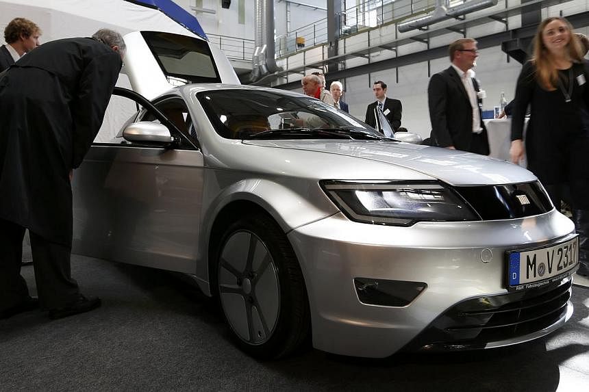 An electric car displayed at an event near Munich on Oct 20, 2014.&nbsp;Germany plans to expand the network of charging stations for electric cars across the country to help boost lacklustre demand, a Transport Ministry paper seen by Reuters showed. 