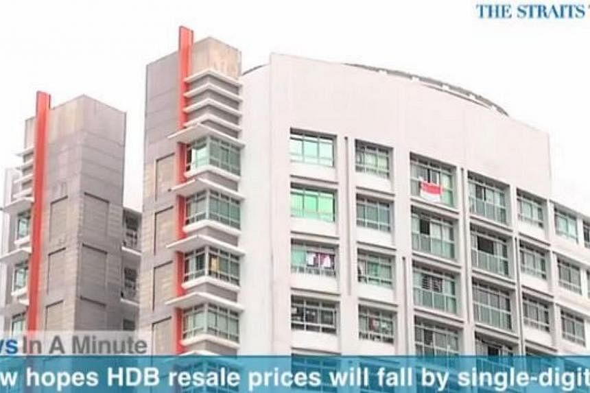 In today's The Straits Times News In A Minute video, we look at how National Development Minister Khaw Boon Wan hopes the slow slide in HDB resale prices will continue into 2015, adding that a single-digit fall in prices will be a good development. -
