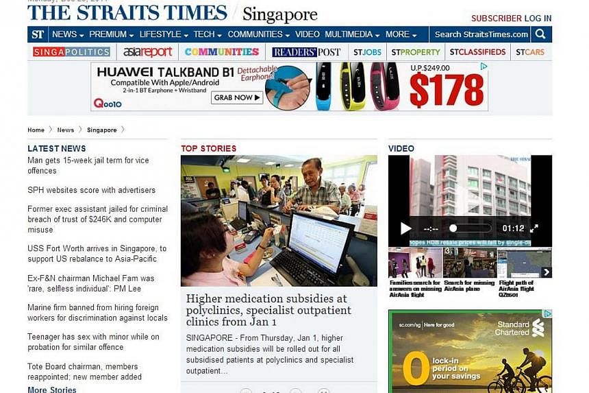 The Straits Times' website. -- SCREENGRAB FROM STRAITSTIMES.COM