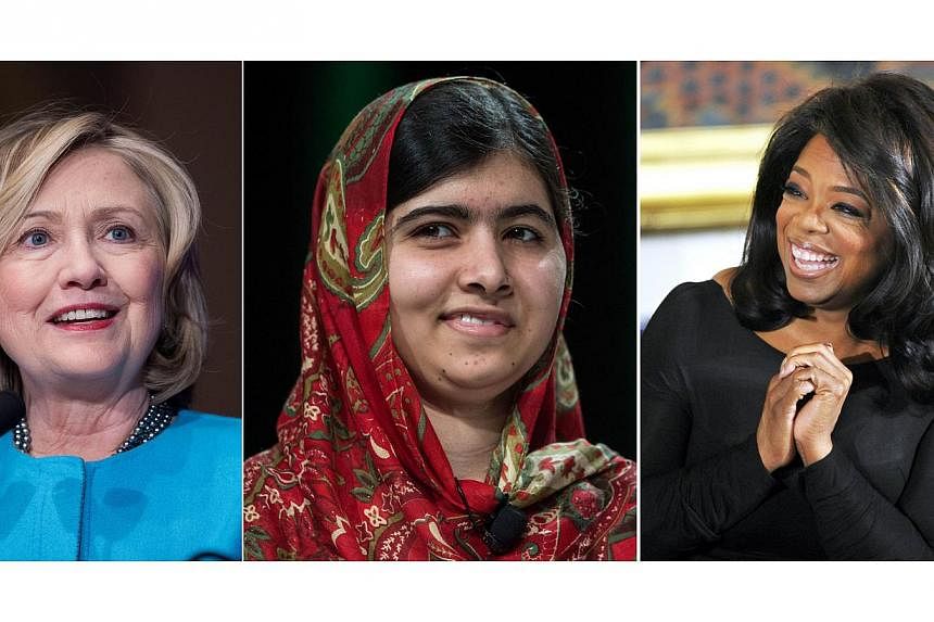 Former secretary of state Hillary Clinton (left) remains the woman most admired by Americans, followed by television icon Oprah Winfrey (right) and Pakistani activist Malala Yousafzai (centre), polling agency Gallup said Monday. -- PHOTO: AFP
