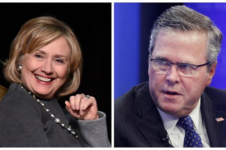 Presumed Democratic frontrunner Hillary Clinton (left) would comfortably defeat Jeb Bush (right) for president if the two members of their famous US political clans went head to head in 2016, poll results showed Monday. -- PHOTOS: AFP, REUTERS