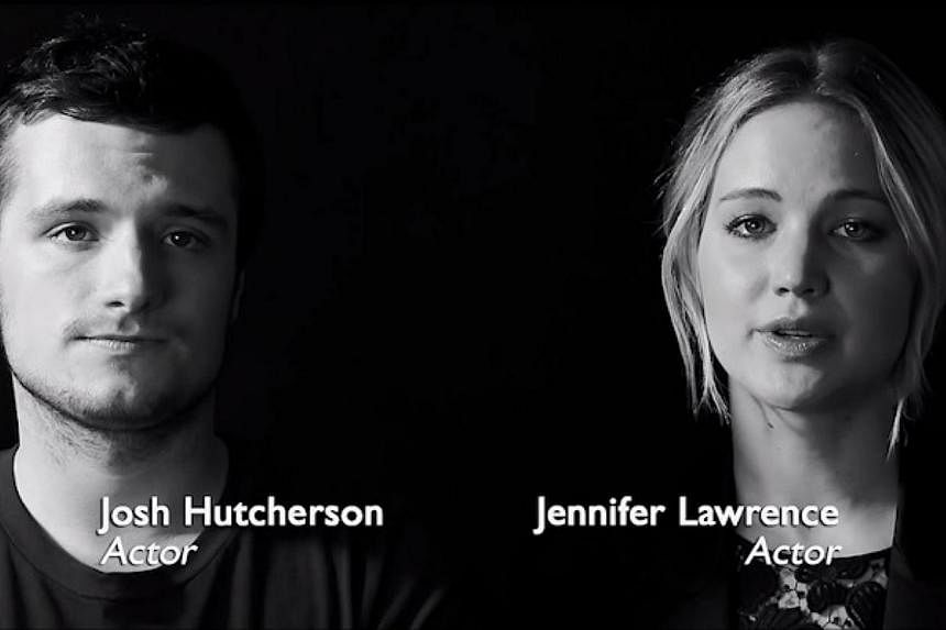 A screenshot from the video featuring Hunger Games stars Jennifer Lawrence and Josh Hutcherson. -- PHOTO: YOUTUBE