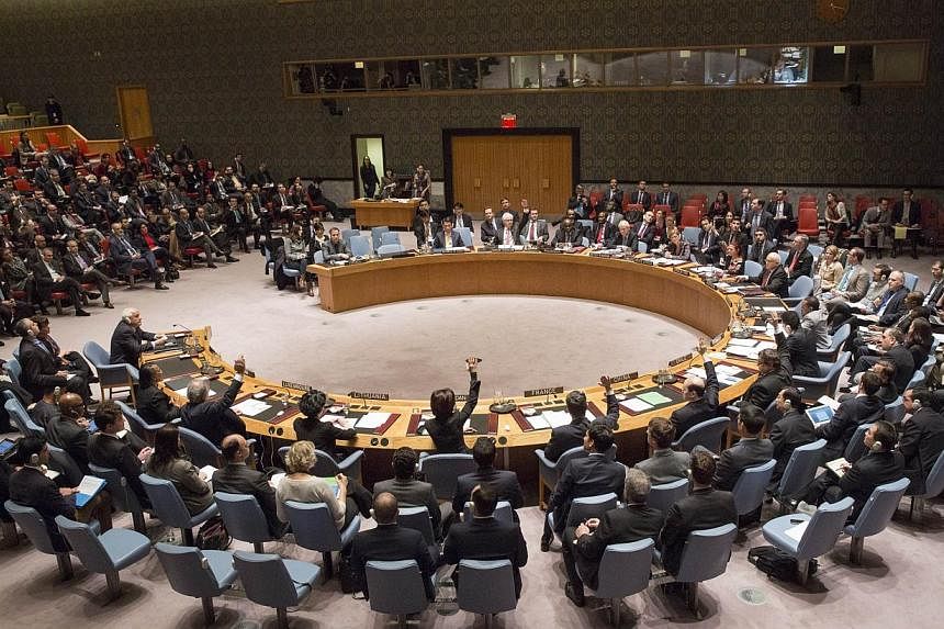 The UN Security Council deliberating a resolution on Palestinian statehood on Dec 30, 2014 in New York. -- PHOTO: AFP&nbsp;