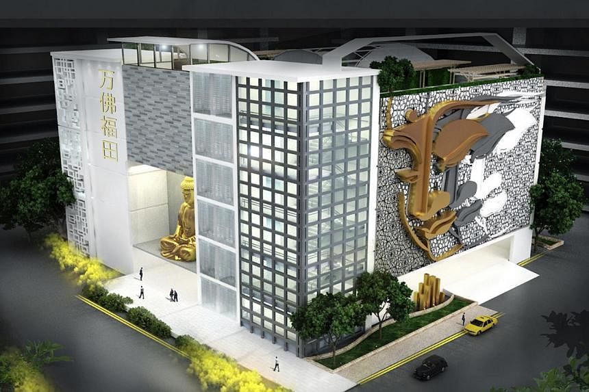 Mr Simon Hoo, chief executive of Life Corp, said the Fernvale Link development "will be 80 per cent temple and 20 per cent columbarium", and that the columbarium "will be inside the temple building".