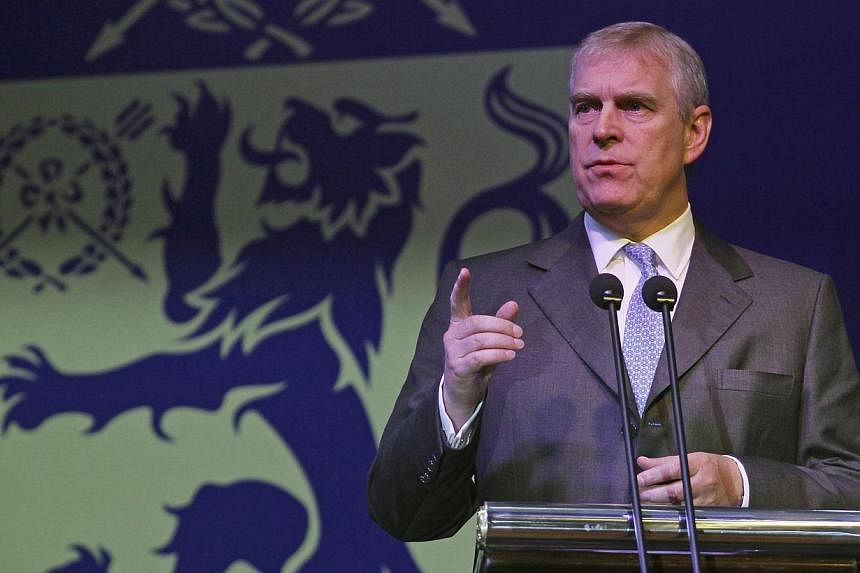 Britain's Prince Andrew speaking at the 10th anniversary of Harrow International School Beijing on Oct 24, 2014. A woman has alleged in a US court document that she was repeatedly forced to have sexual relations with Prince Andrew, The Guardian has r