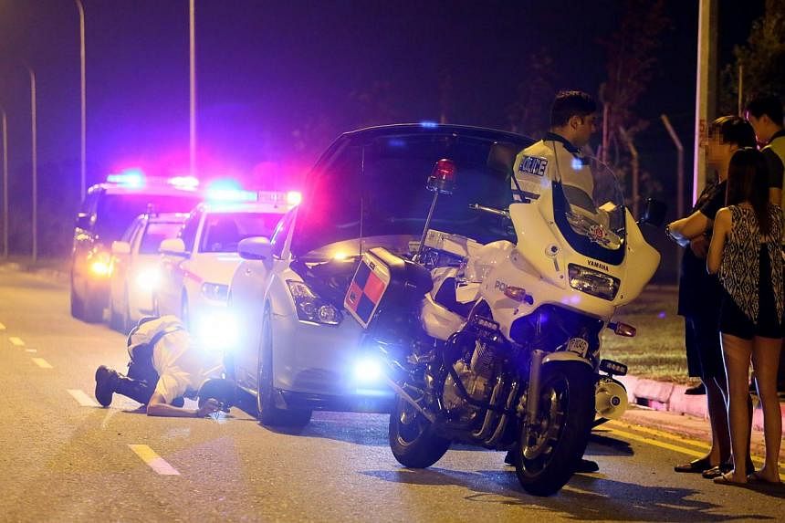 The male driver, believed to be in his 20s, was arrested on suspicion of dangerous driving early yesterday, in a joint operation by the Traffic Police and the LTA over New Year's Eve and New Year's Day.