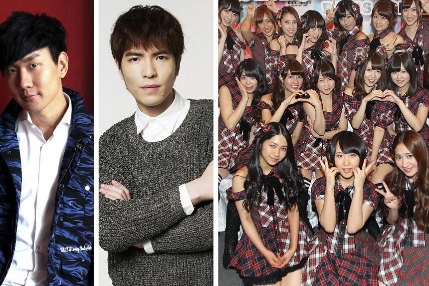 Asian stars (from left to right) JJ Lin, Jam Hsiao and members of AKB48 have all been victims of attacks