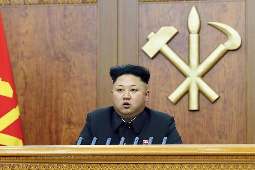 North Korean leader Kim Jong Un delivering a New Year's address in this Jan 1, 2015, photo released by North Korea's Korean Central News Agency in Pyongyang. The United States imposed new sanctions Friday on North Korea in retaliation for a cyber att