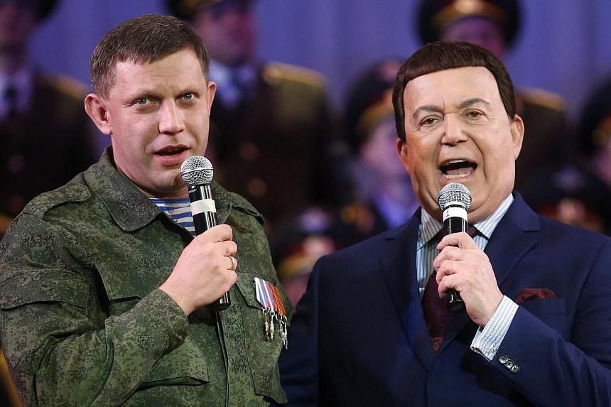 Russian singer Iosif Kobzon performing with Mr Alexander Zakharchenko, &nbsp;separatist leader of the self-proclaimed Donetsk People's Republic,&nbsp;at a local theatre in Donetsk, eastern Ukraine, on Oct 27, 2014. TV network Inter's biggest sin in t