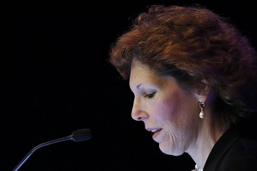 Cleveland Federal Reserve Bank President and CEO Loretta Mester gives her keynote address at the 2014 Financial Stability Conference in Washington on Dec 5, 2014. -- PHOTO: REUTERS