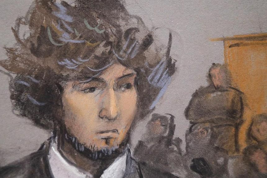 Boston Marathon bombing suspect Dzhokhar Tsarnaev is shown in a courtroom sketch during a pre-trial hearing at the federal courthouse in Boston, Massachusetts Dec 18, 2014.&nbsp;&nbsp;A US appeals court on Saturday denied a last-ditch request by lawy