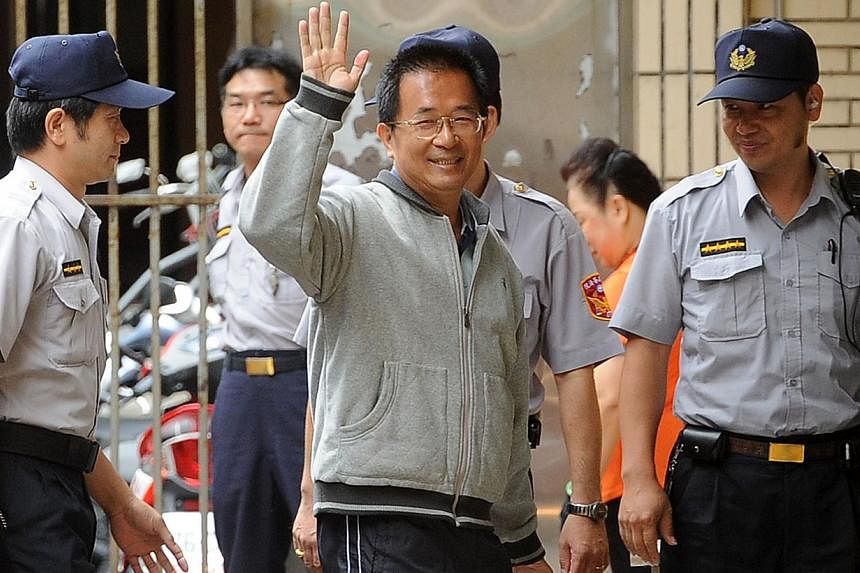Former Taiwan president Chen Shui-bian arriving at the Taiwan High Court in Taipei in August 2011. -- PHOTO: AFP&nbsp;