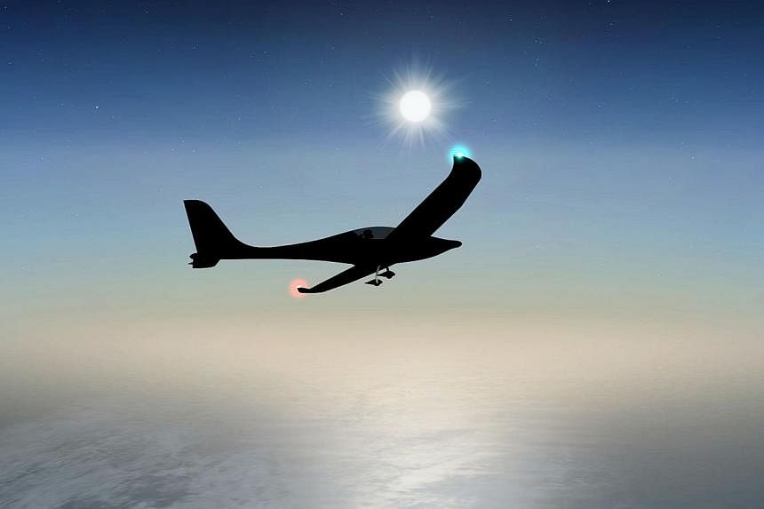 A computer art rendering of SolarStratos aircraft prototype flying. -- PHOTO: AFP