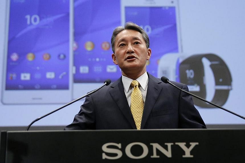Sony chief executive officer Kazuo Hirai speaking during an investors' conference in Tokyo on Nov 18, 2014. Mr Hirai has praised employees and partners of the company's Hollywood movie studio for standing up to "extortionist efforts" of hackers who a