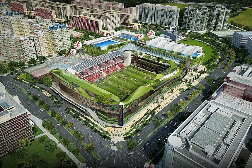 Aerial view of the Tampines Town Hub design. Construction contracts for the built environment sector are expected to reach between $29 billion to $36 billion this year, fuelled by a healthy pipeline of public sector projects such as the Sengkang Gene