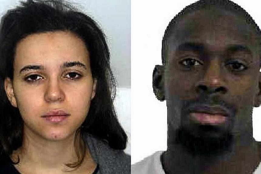 The gunman who was shot dead by Paris police after taking hostages at a Jewish supermarket on Friday (above right) phoned other people from the scene, urging them to stage further attacks, a security source said. His wife (left) is still being sought