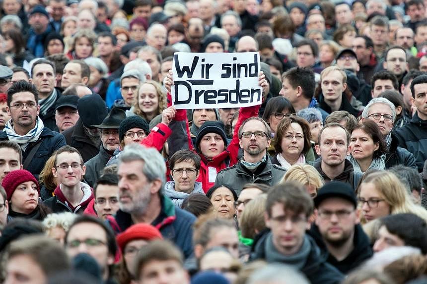 Thousands of people of the so-called "Patriotic Europeans Against the Islamisation of the Occident" (Pegida) participate in a rally in Dresden, Germany on Jan 10, 2015. Germany's growing anti-Islamic movement is set to hold a new rally on Monday, thi