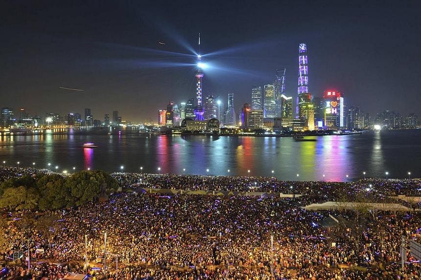 A light show before the stampede occurred at the New Year's celebration on the Bund on Dec 31, 2014. -- PHOTO: REUTERS