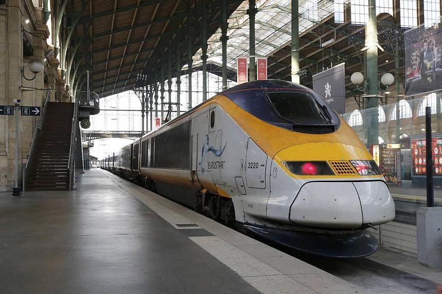 A high speed Eurostar train seen at the Paris Gare du Nord train station. Train services through the Channel Tunnel are in operation again, after a fire shut down the tunnel for several hours on Saturday. -- PHOTO: REUTERS&nbsp;