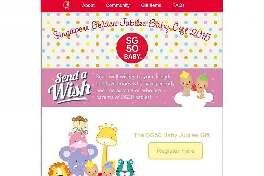 Family and friends will be able to send well wishes and discount vouchers to their friends who are parents of SG50 babies through a just-launched SG50 baby website. -- PHOTO:&nbsp;SCREENGRAB OF WEBSITE&nbsp;