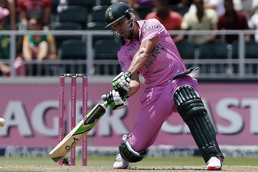 South Africa's captain AB de Villiers plays a shot during the second One-Day International (ODI) against the West Indies at the Wanderers Stadium in Johannesburg on Jan 18, 2015. De Villiers took 31 balls to smash the fastest century in one-day inter