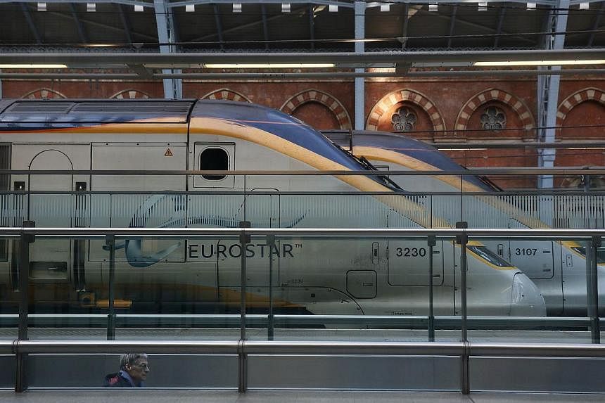 Eurostar trains stand at St Pancras International Station in London on Saturday. -- PHOTO: REUTERS