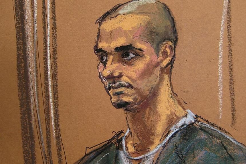 A courtroom sketch shows Wesam El-Hanafi at the New York federal court Jan 20, 2015. Hanafi&nbsp;was sentenced to 15 years in jail Tuesday for funneling US$67,000 (S$89,000) to Al-Qaeda and helping to scout out the city's Stock Exchange for attack. -