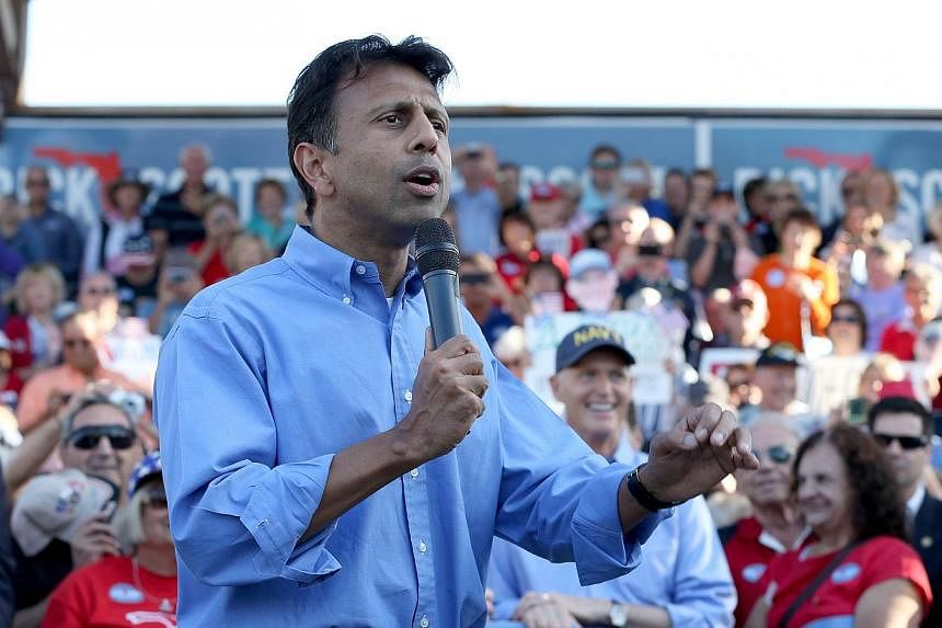 Louisiana Governor Bobby Jindal speaking on a campaign trip last year. On his recent "fact-finding" visit to Britain, he surprised the British by saying the country had "no-go zones" where syariah law, not British law, was in place.&nbsp;-- PHOTO: AF