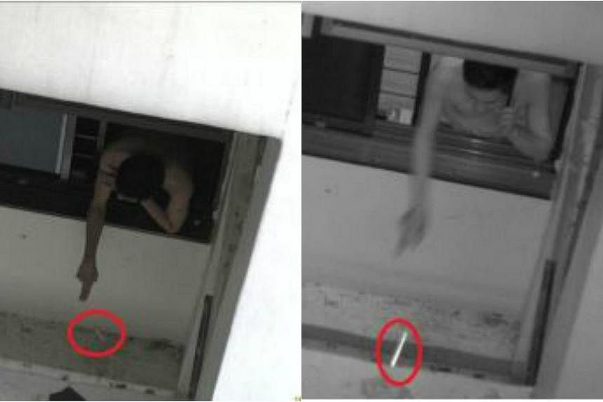 Images of the man throwing cigarettes out of his window. The 38-year-old committed 34 acts of high-rise littering by repeatedly throwing out cigarette butts from his home at Block 224C Compassvale Walk, the National Environment Agency (NEA) said in a