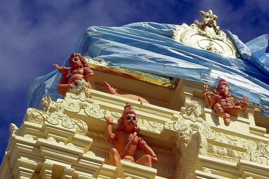 Carvings of Lord Vinayagar adorn the Sri Vinayagar temple in Ceylon Road. -- ST PHOTO: JOYCE FANG &nbsp;